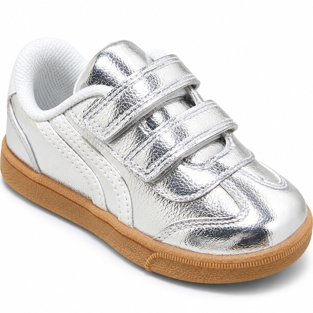 Cat & Jack Dakota Retro Court Sneakers Toddler Girl Size 12 |Silver Faux Leather